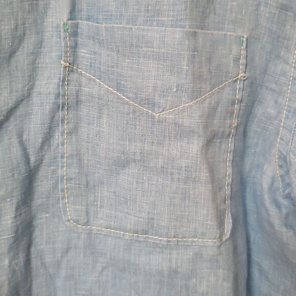 Tommy Bahama Shirt Mens Large Sea Glass Breezer Linen Blue Yonder Pocketed - Picture 3 of 7